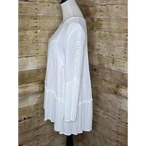 ADIVA BOUTIQUE BOHO WESTERN COASTAL GYPSY HIPPIE GAUZE EYELET BLOUSE SIZE LARGE - Picture 2 of 5